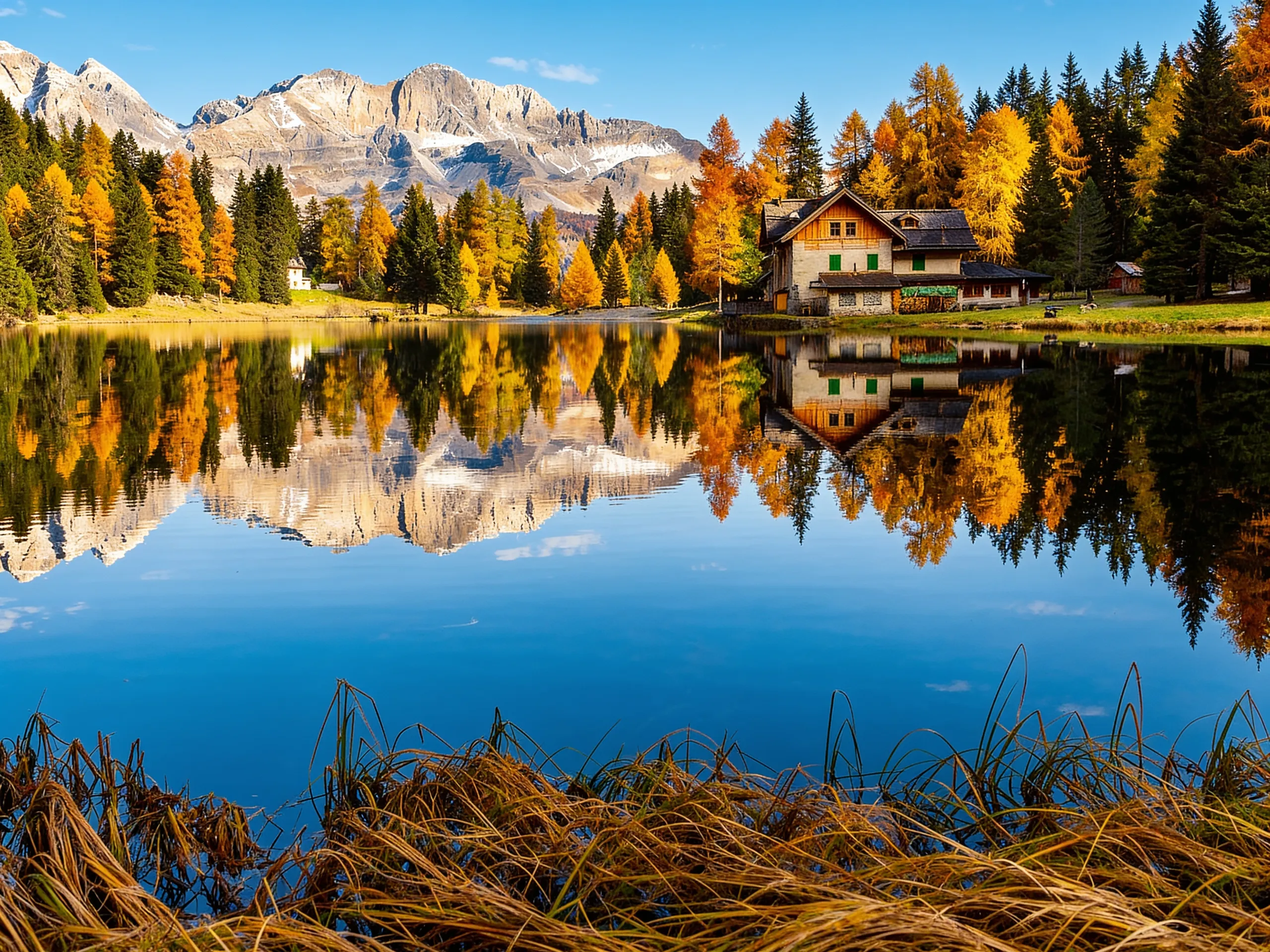 Lago di Nambino con i larici in autunno